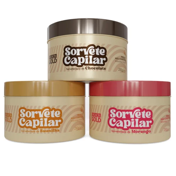 Combo Sorvete Capilar - Sorveterapia de Chocolate, Morango e Baunilha 250g - Fashion Gold